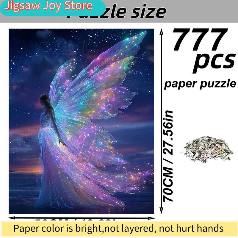 

777pcs Exquisite Paper Jigsaw Puzzle | Dreamy Fairy Wings with Shimmering Lights, Cardboard, Intermediate Skill Level, Portabl