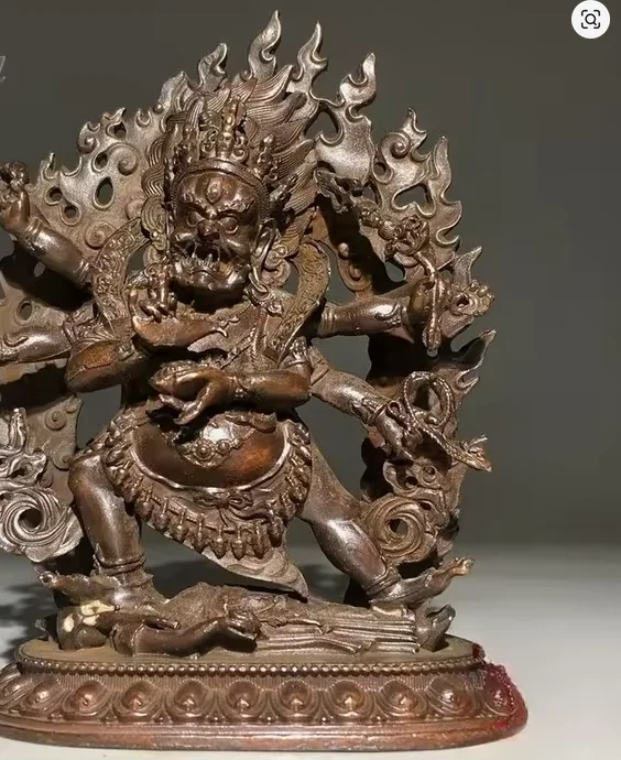 Tibetan Buddhism Six-Armed Mahakala Statue Alloy Bodhisattva Sculpture Decorative Ornament Antique Artifact Home Decor Accessory