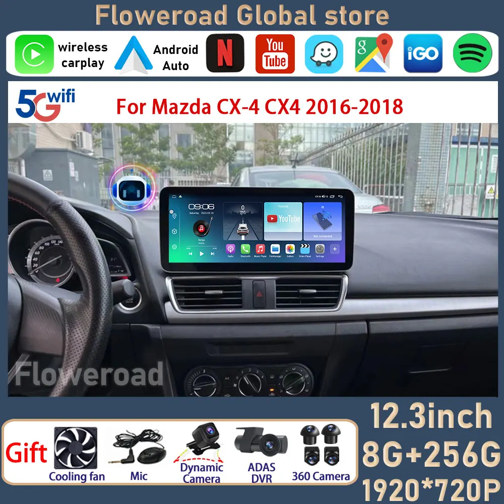 

Автомагнитола 12,3 ''Android для Mazda CX-4 CX4 2016 - 2018 с экраном Carplay, автомобильное радио, стерео, мультимедийный видеоплеер, навигация GPS, Авторадио