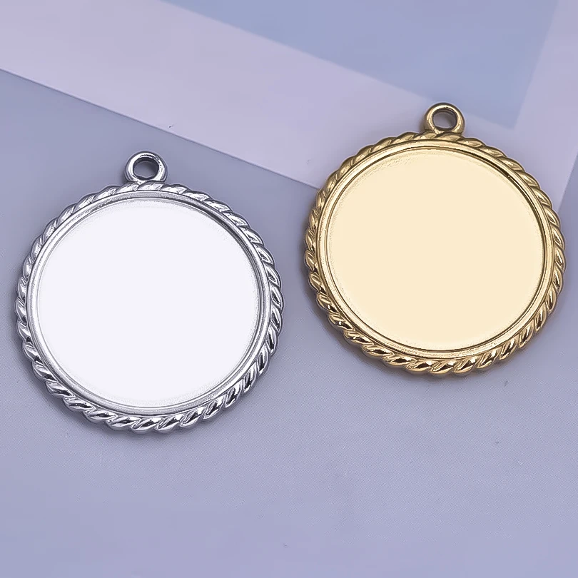 2pcs 2024 Popular Round Charm Stainless Steel Pendant Diy Jewelry Handmade Women Men\'s Party Versatile Necklace Accessories Gift