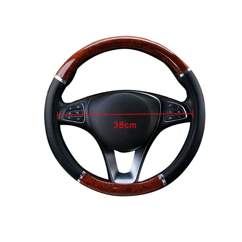 Universal 38cm Auto Steering Wheel Cover Wood Grain Hand Sewing Leather Non-slip Wear Resistant Fashion DIY Car Interior Styling