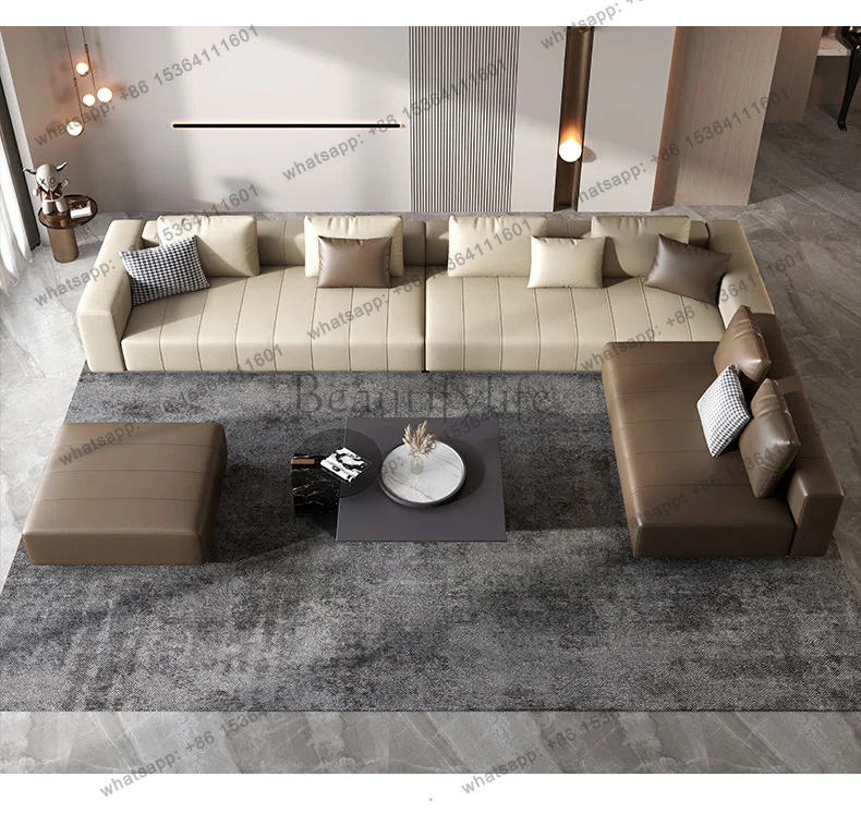 

Piano Key Full Leather Sofa Large Living Room Large Flat Living Room Corner Minimalist Light Luxury Sofa