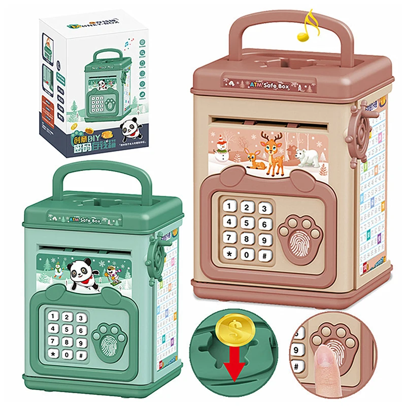 Cartoon ATM Cash Saving Box Money Bank Toy With Handle For Kids Electronic Large Money Box Savings Password Digital Fingerprint