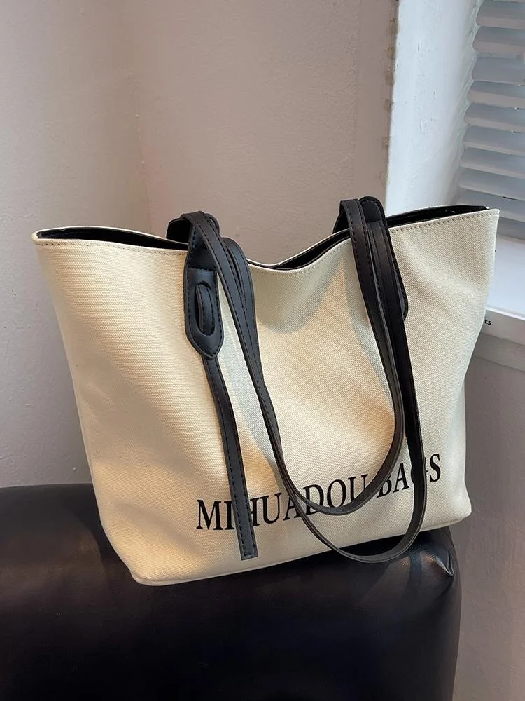 

Women's Large Capaci Canvas Tote Bag Commuter oulder Bag Faionable Handbag Double Zipper Soft Fabric Waable