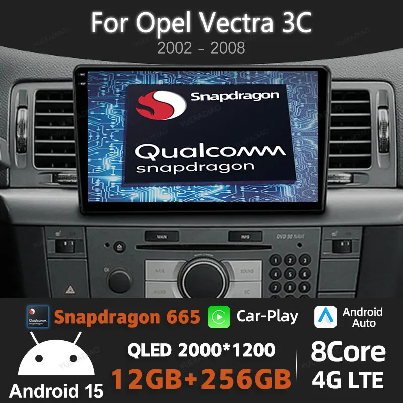 Android 15 Carplay Auto для Opel Vectra 3 C 2002 2003 2004 2005 2006 2007 2008 Автомобильный радиоприемник Мультимедийный видеоплеер WIFI + 4G QLED