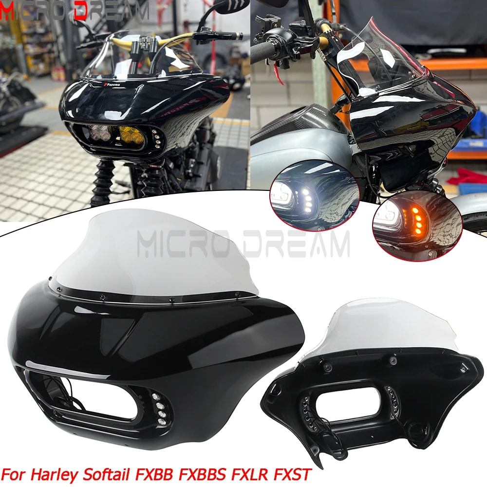 

Обтекатель фар мотоцикла в виде акулы, обтекатель переднего лобового стекла для Harley Softail FXBB FXBBS FXLR FXST, обтекатели с кронштейном и указателем поворота