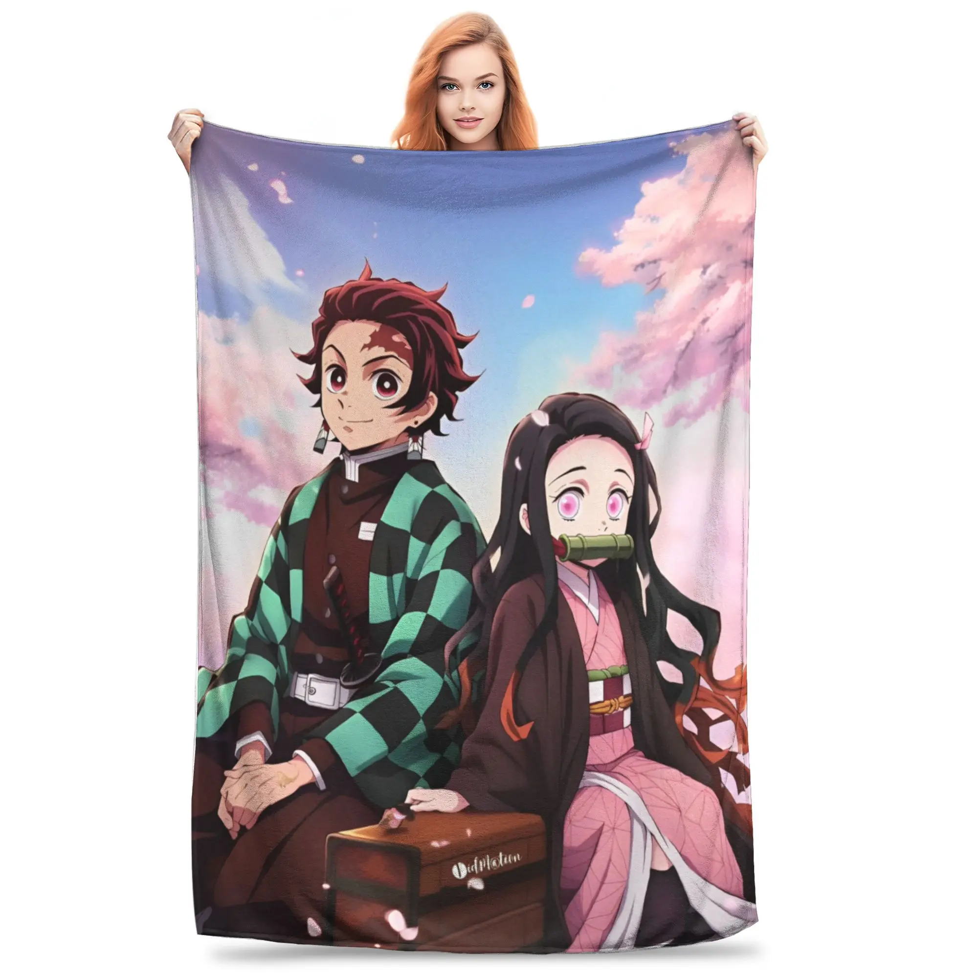Slayers Tanjiro And Nezuko Blanket Multiple Sizes Soft and Lightweight Japanese Anime Throw Blankets for Couch Sofa and Bed