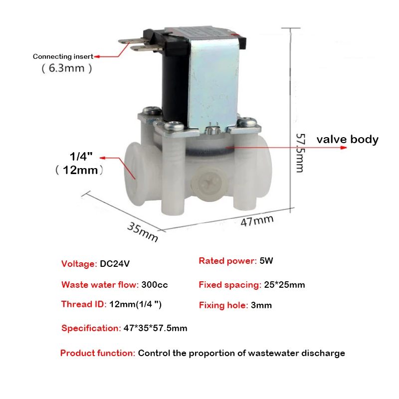 Electric Plastic Wastewater Solenoid Valve DC24V 1/4 