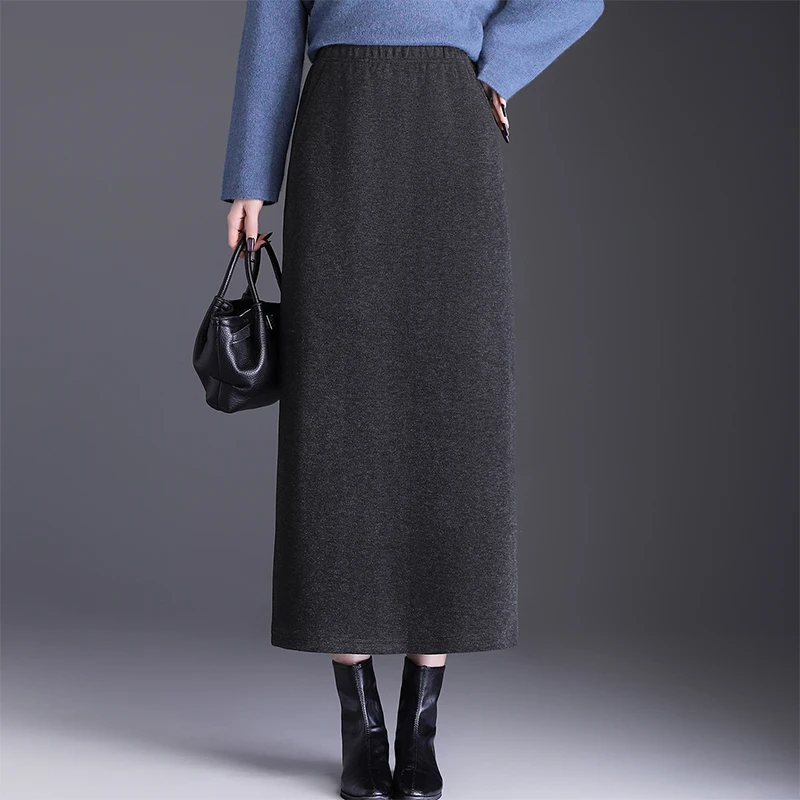 

Прямая юбка с высокой талией, облегающая, длинная, шерстяная, теплая, женская, для бизнеса и повседневной носки, для поездок на работу