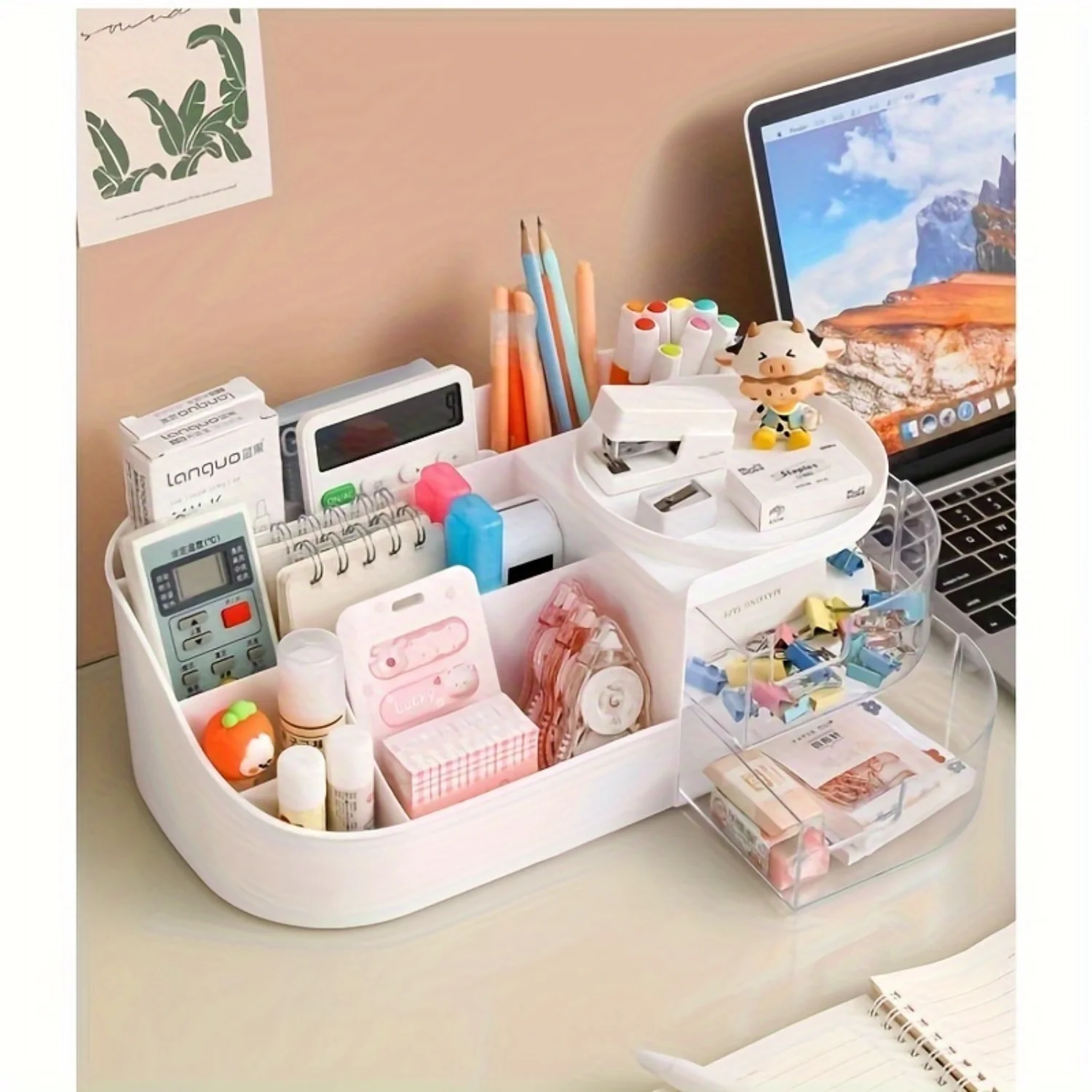 Plastic Desktop Cosmetic Box with Drawers, Makeup Mirror, Lipstick Organizer, Skincare Product Holder - Makeup Storage Solution