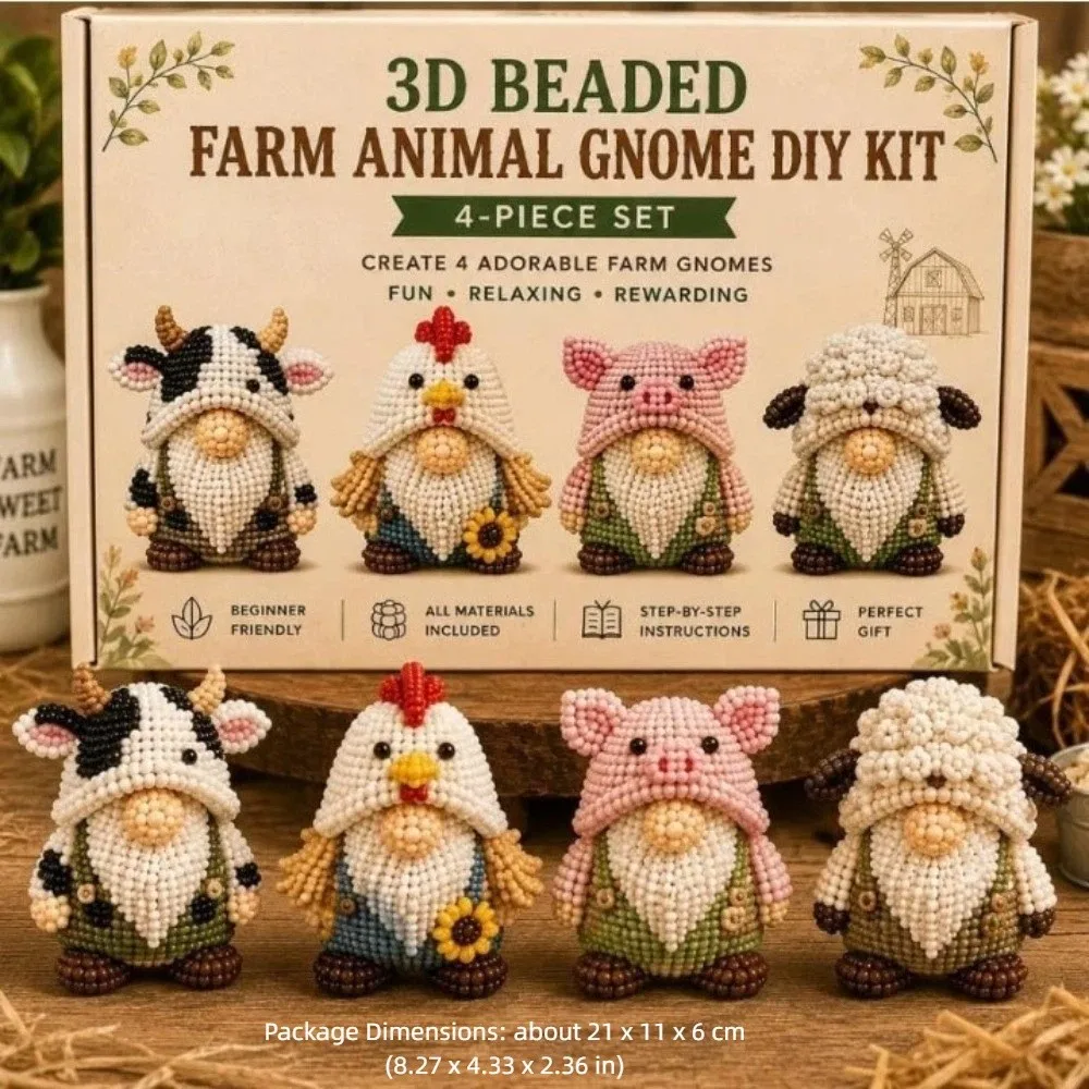 4pcs Mini Size 3D Beaded Animal Kit Weaving Craft Stress Relief Handmade Bead Art Kit Handmade Creative Animal Crafting Set