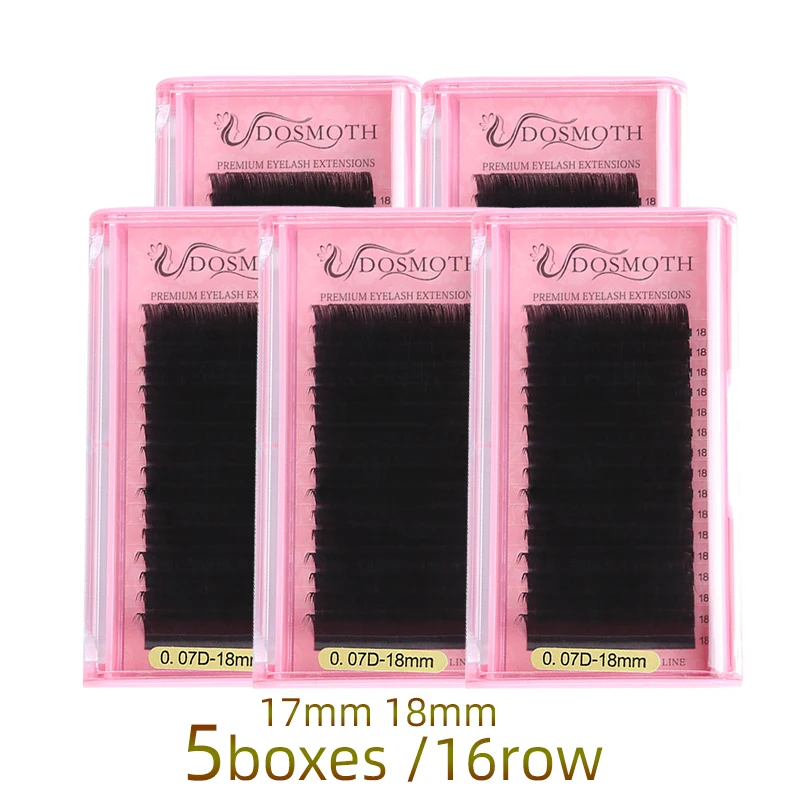 Cílios postiços individuais, 5 bandejas de comprimento 17mm 18mm, extensão de cílios extra longos, naturais