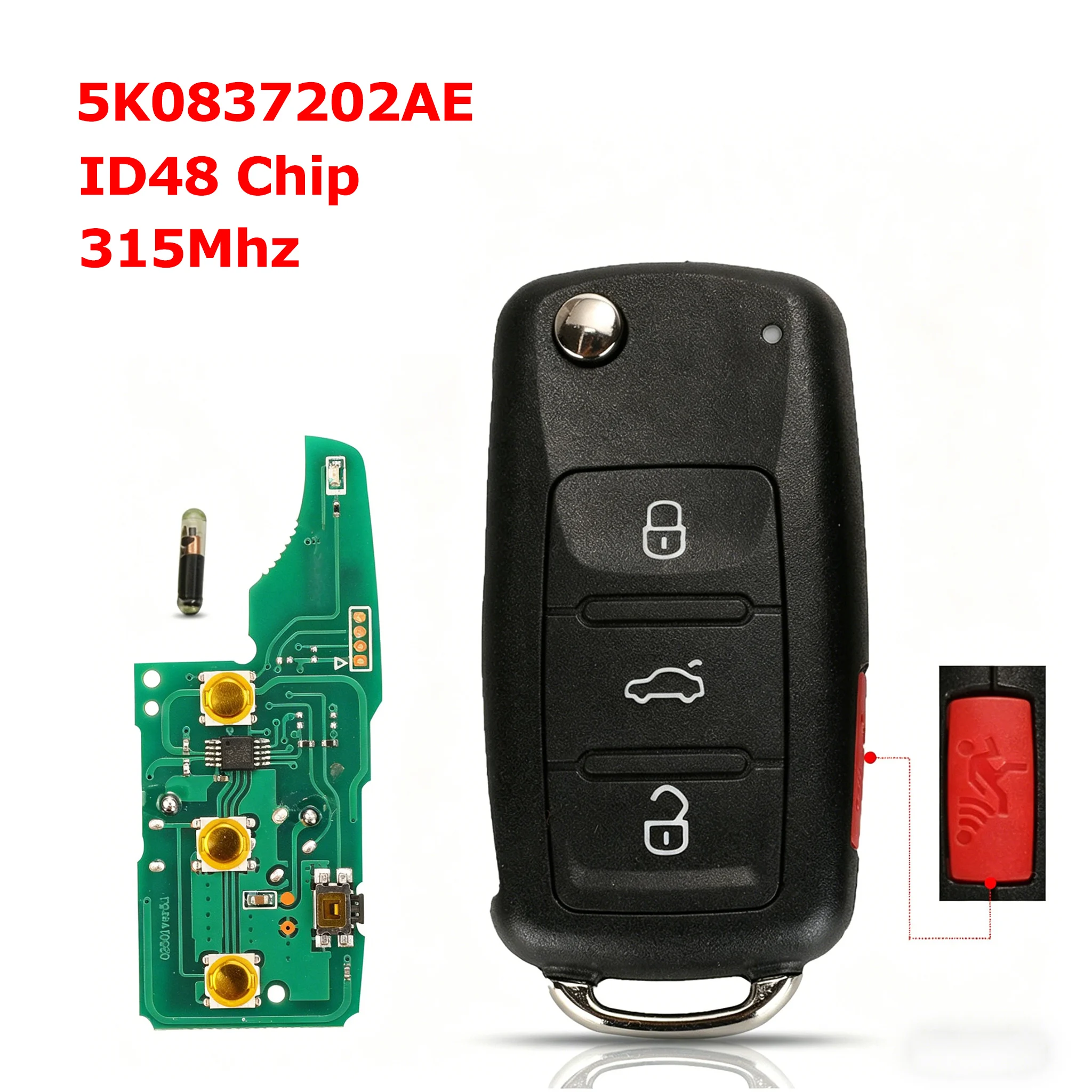 

For VW Golf Passat Tiguan Polo Jetta Eos Beetle Caddy Scirocco Sharan Car Remote Key 4 Buttons With ID48 Chip 5K0837202AE 315Mhz