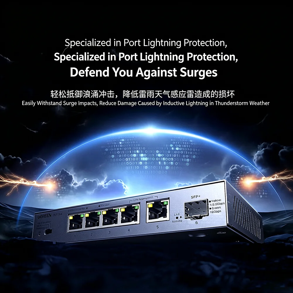 UGREEN 5 Ports 2.5G Network Switch with 10G SFP Port, Support VLAN and Link Aggregation, Network Splitter for NAS and Optical - view 4