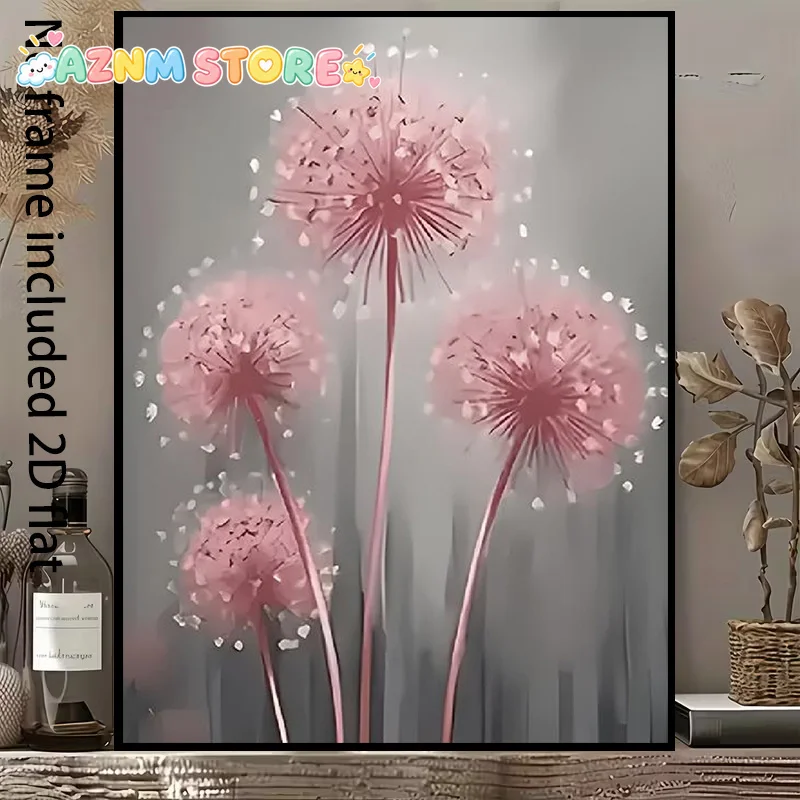 2D Flat 2027   of Decorative Canvas Art Featuring a Pink Dandelion, a Dreamy And Ethereal Flower Art Piece, Unframed Canvas P