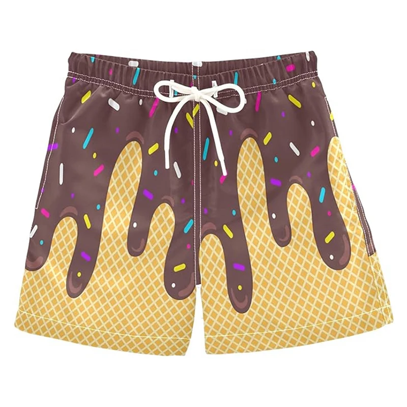 Ice Cream Funny Beach Shorts For Men And Kid 2025 Summer Novelty Kawaii Swim Trunks Pizza Leopard Graphic Fashion Board Shorts