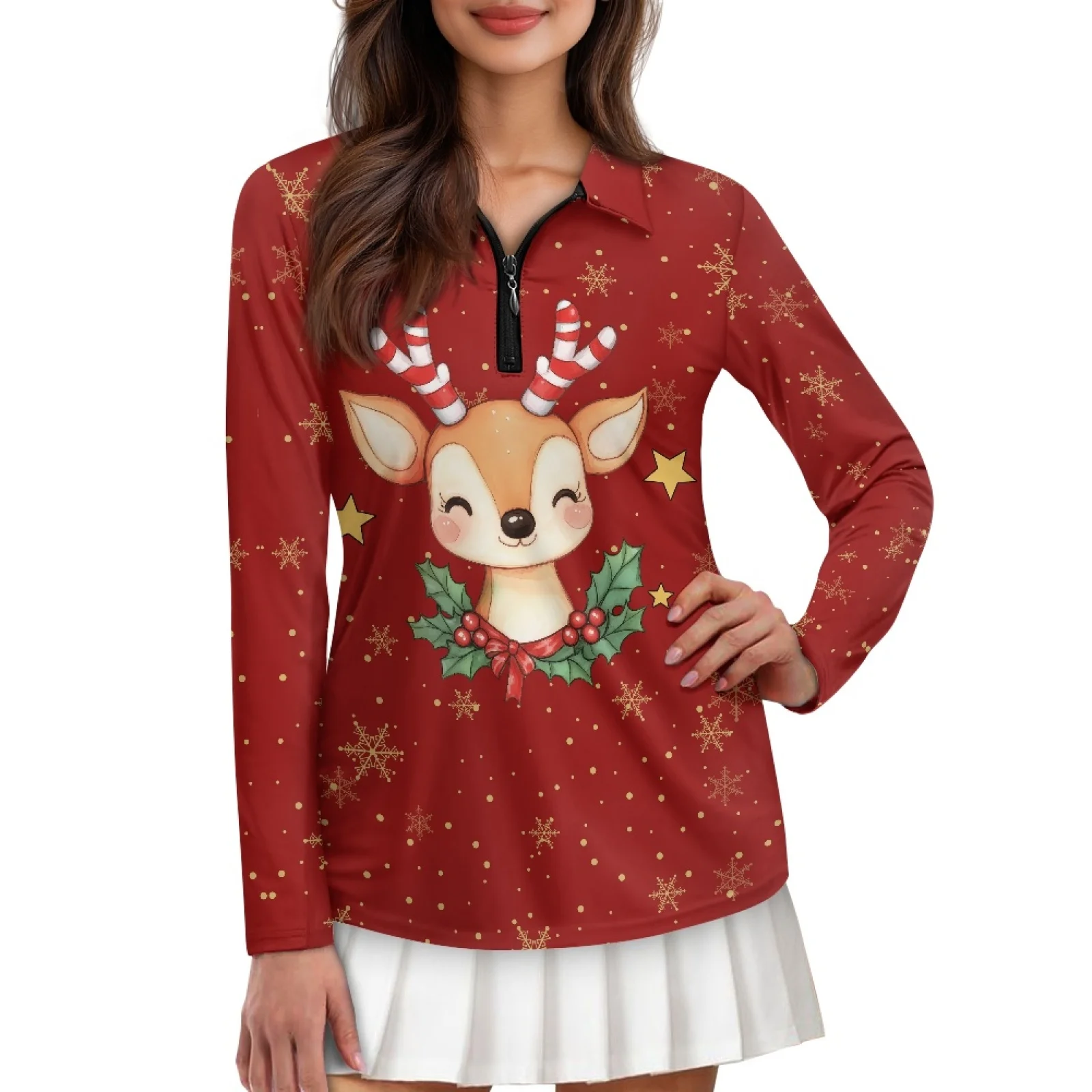PENSTROLL Cute Reindeer Womens Slim Fit Active Pullover Quick Dry Hiking Tops for Exercise
