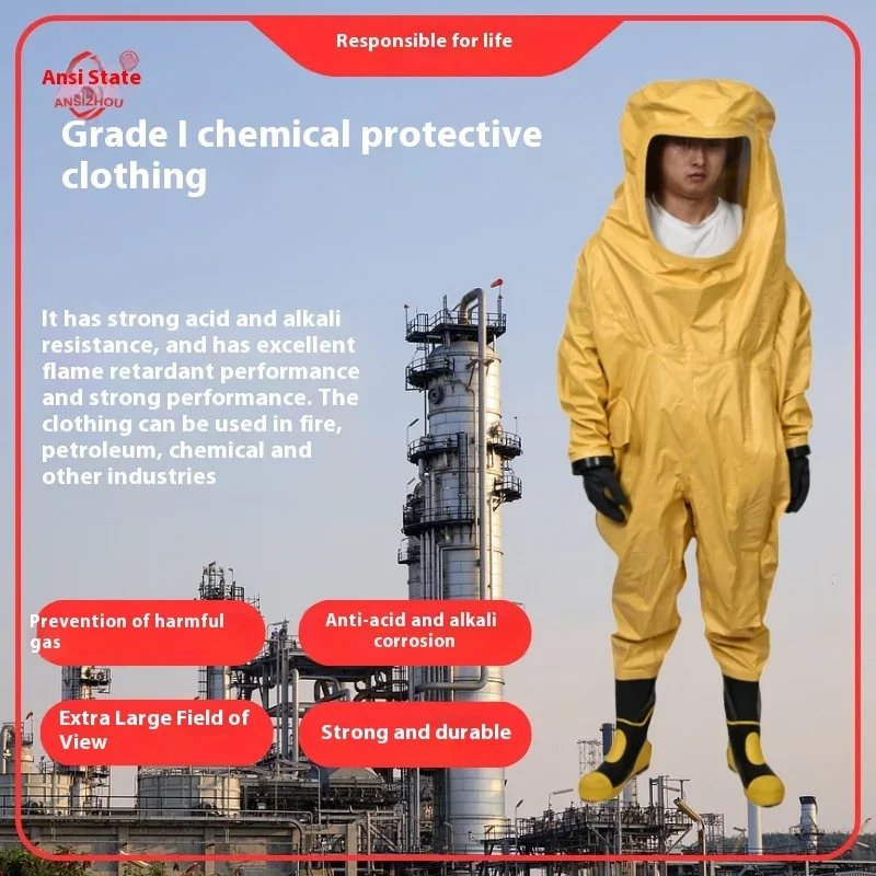 Level 1 Anti-Chemical Flame Retardant Safety Clothing Asphyxiant Coverall Protective Gown for Firefighters Escape Suits