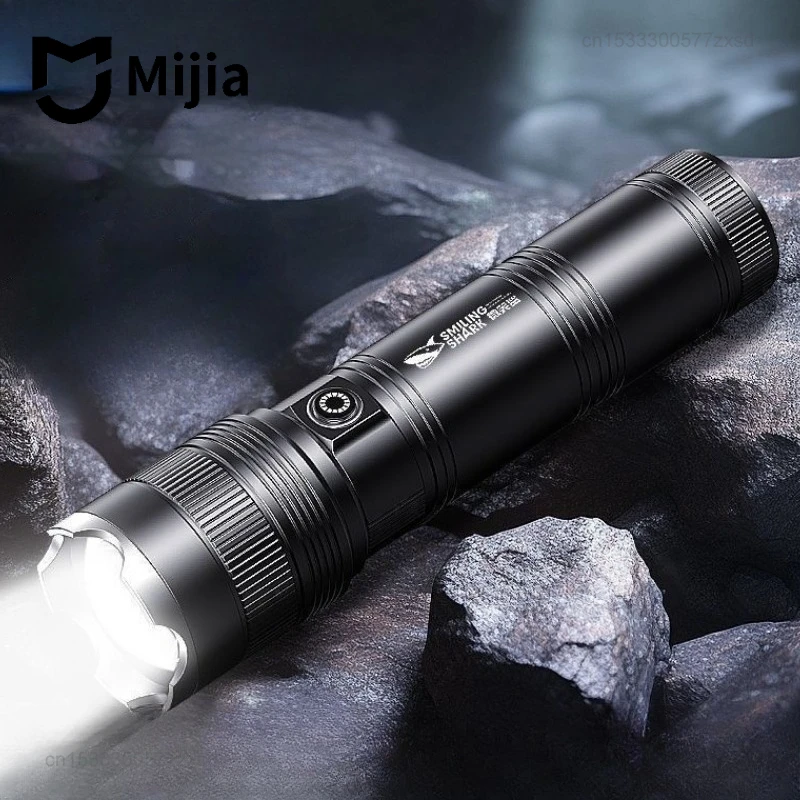 mijia-スマイリングシャーク強力な懐中電灯ホワイトレーザー戦術ランタン屋外ライトポータブル充電式緊急懐中電灯