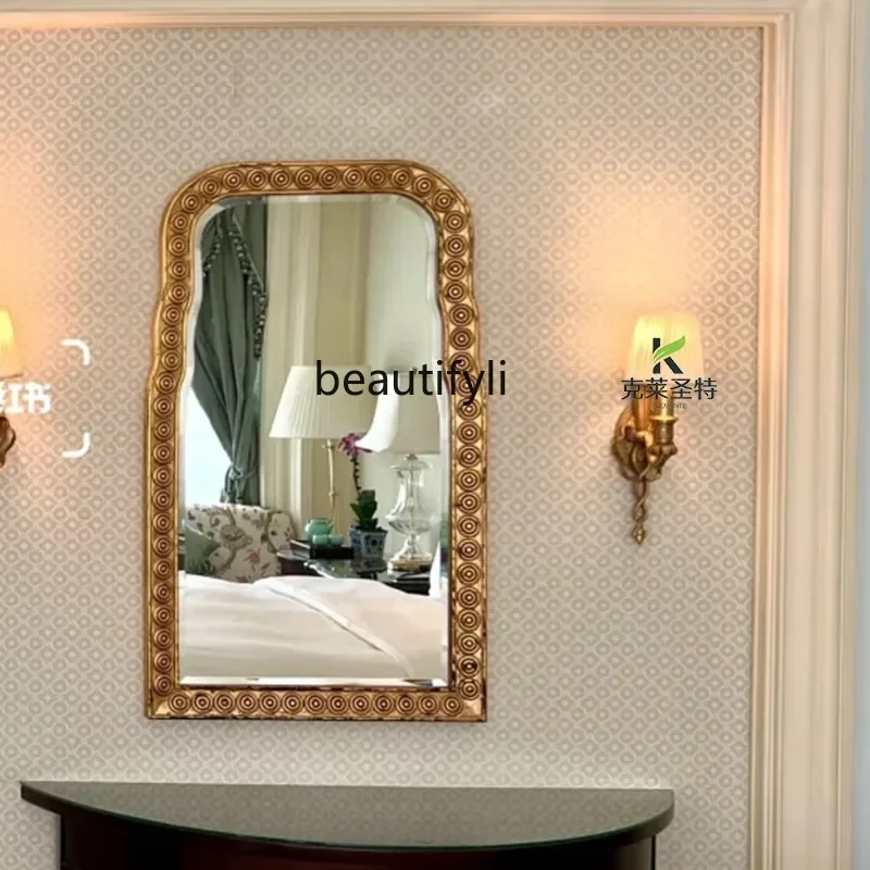 

French retro carved entrance living room decorative mirror wall hanging bathroom vanity makeup mirror6239