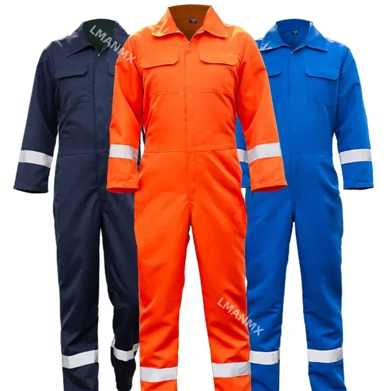 Mens  Unisex 100% Cotton Work Overalls Reflective Strips Multi-pocket One-piece Jumpsuit Dustproof  Coveralls