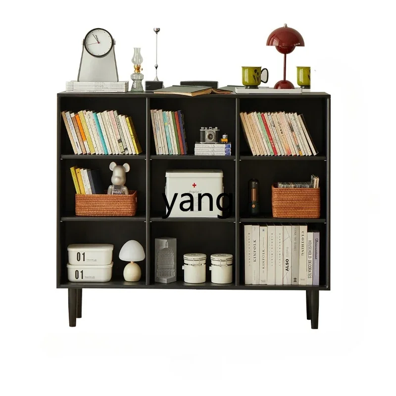 CX all solid wood bookcase black living room lattice cabinet modern simple floor display rack