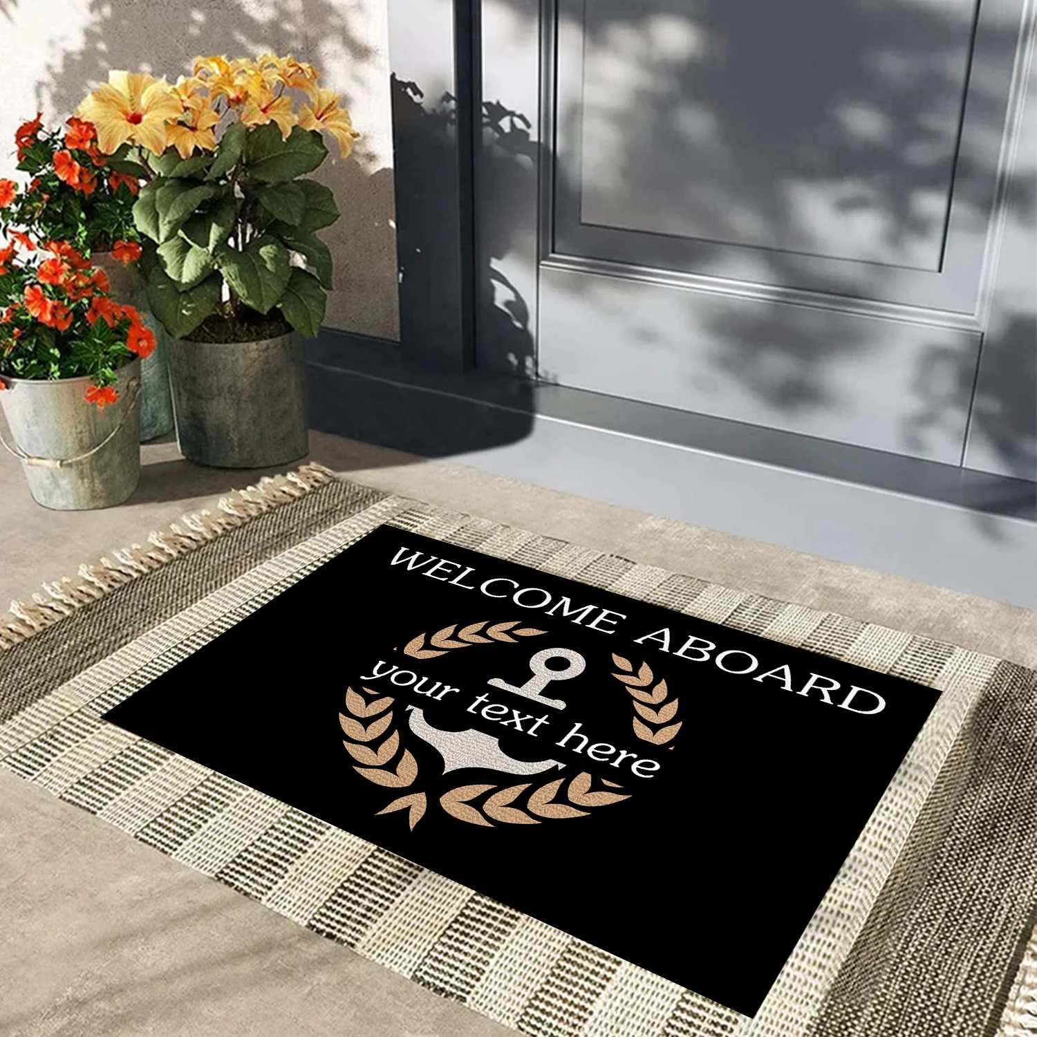 

Custom Welcome Aboard Doormat, Personalized Nautical Anchor Door Mat, Non-Slip Entrance Kitchen Rug Entryway Bedroom Floor Mat
