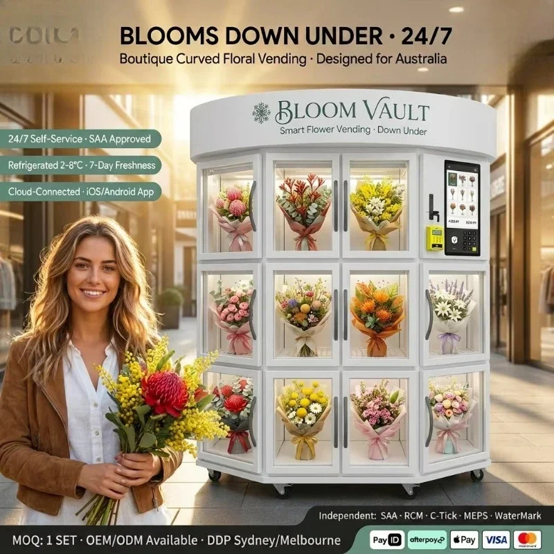 Corner Flower Bouquet Vending Machine Automatic Lockers Outdoor Use Refrigerated Cooling 11pcs Capacity Multiple Payment