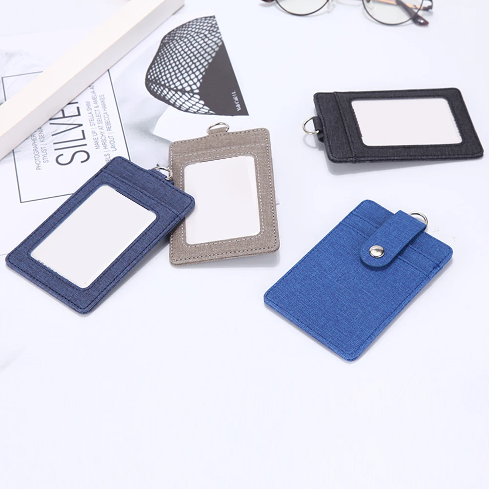 

1Pcs PU Hanging Holder Lanyard Card Cover Suitable for Student Work Office Card Dark Blue