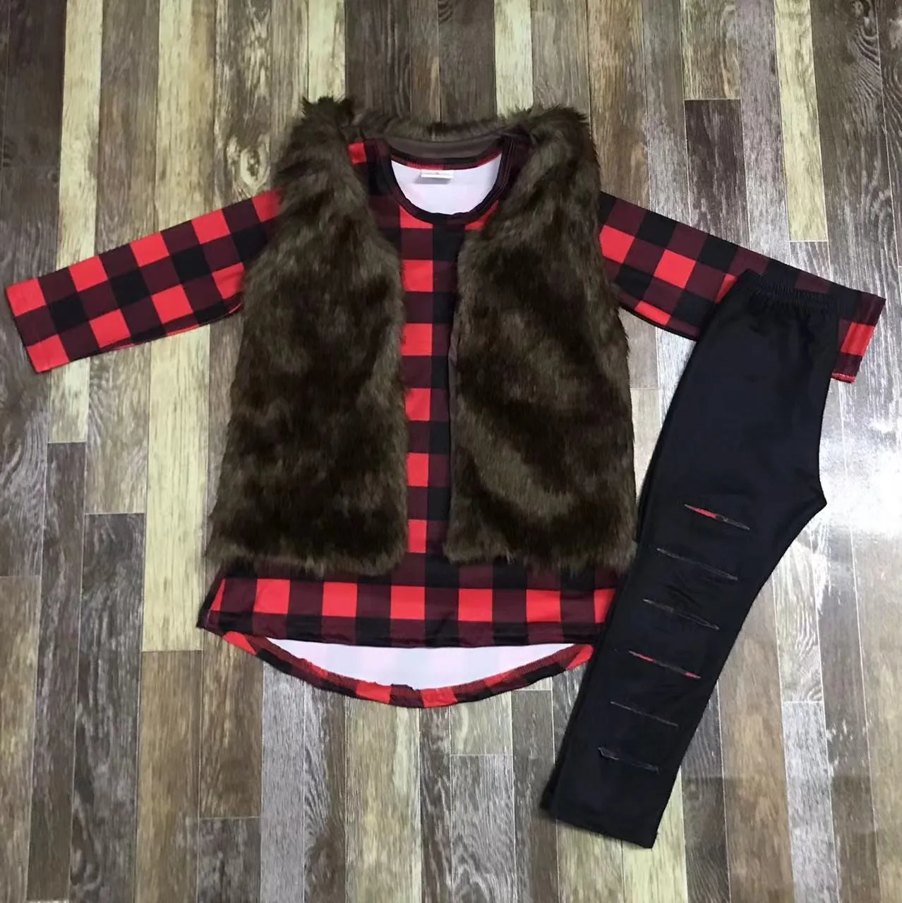 

Black Vest + top + pants Winter Sets for Children Christmas for girls thick tops coat +pant 2 pieces outdoor clothing