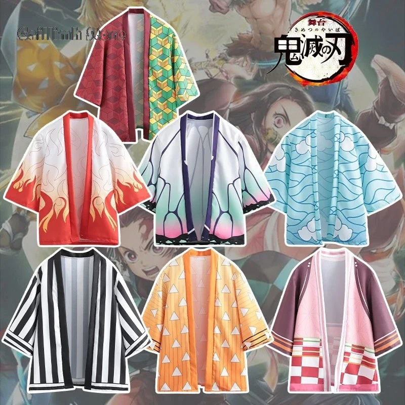 Anime Cosplay Costume, Demon Slayer, Everak, Kimetsu No Yaiba, Haori Kimono, Agatsuma Zenitsu, Kochou, ShISA, Bu, Summer Coat Shirt, Tralike
