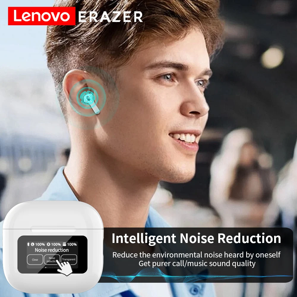 سماعات Lenovo ERAZER الأصلية بتقنية البلوتوث اللاسلكية بتقنية البلوتوث، سماعة رأس LED كاملة الألوان، شاشة لمس ذكية