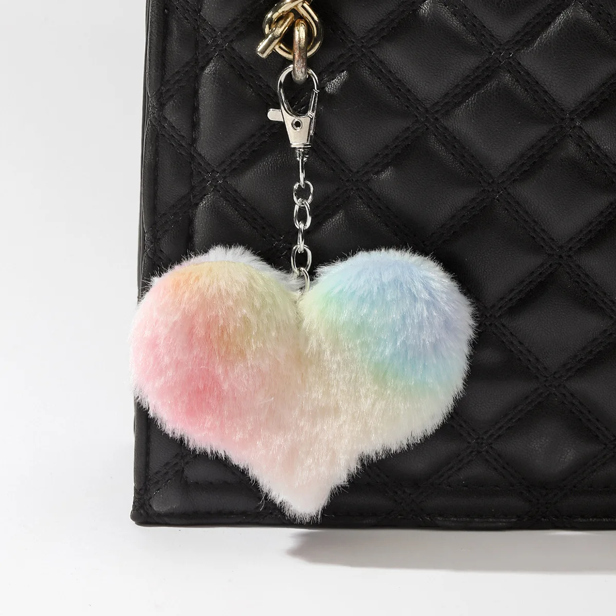 

20pcs/set Heart Pompoms Keychain Rainbow Multicolor Pom-pom Key Chain Ladies Handbag Car Key Ring Handmade Accessories Key Chain