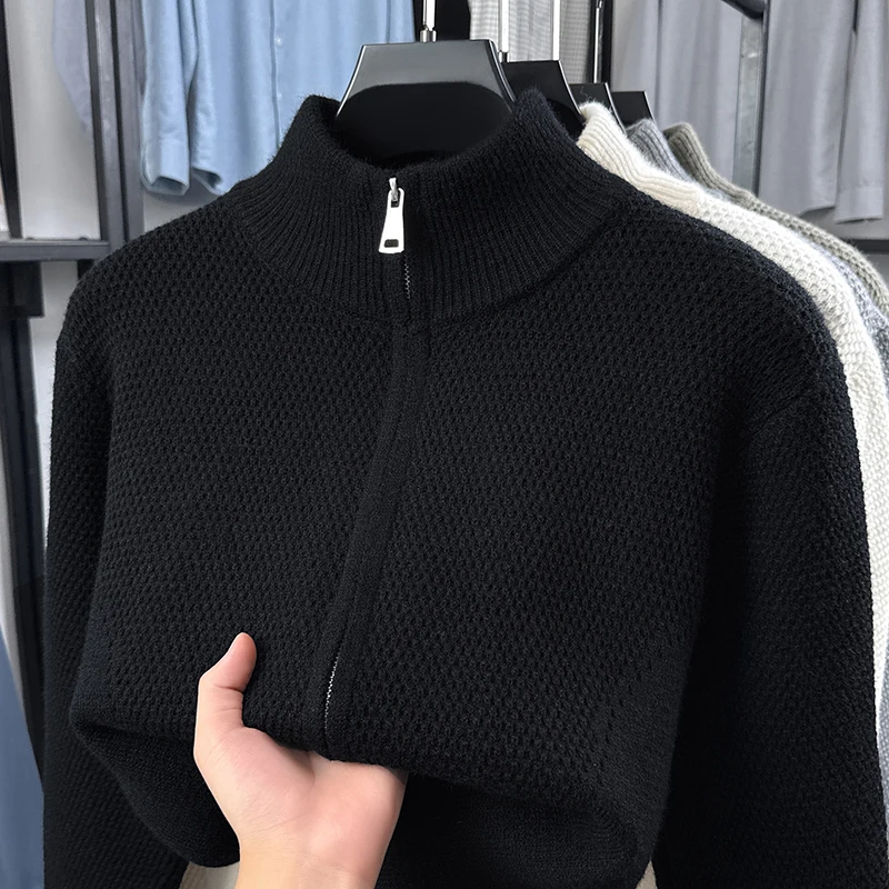 Hochwertige Herren-Strickjacke Hochwertige Marke Einfaches Reißverschluss-Design mit Stehkragen Herbst-Winter Neue Mode Lässiger Pullover-Mantel – Detail 20