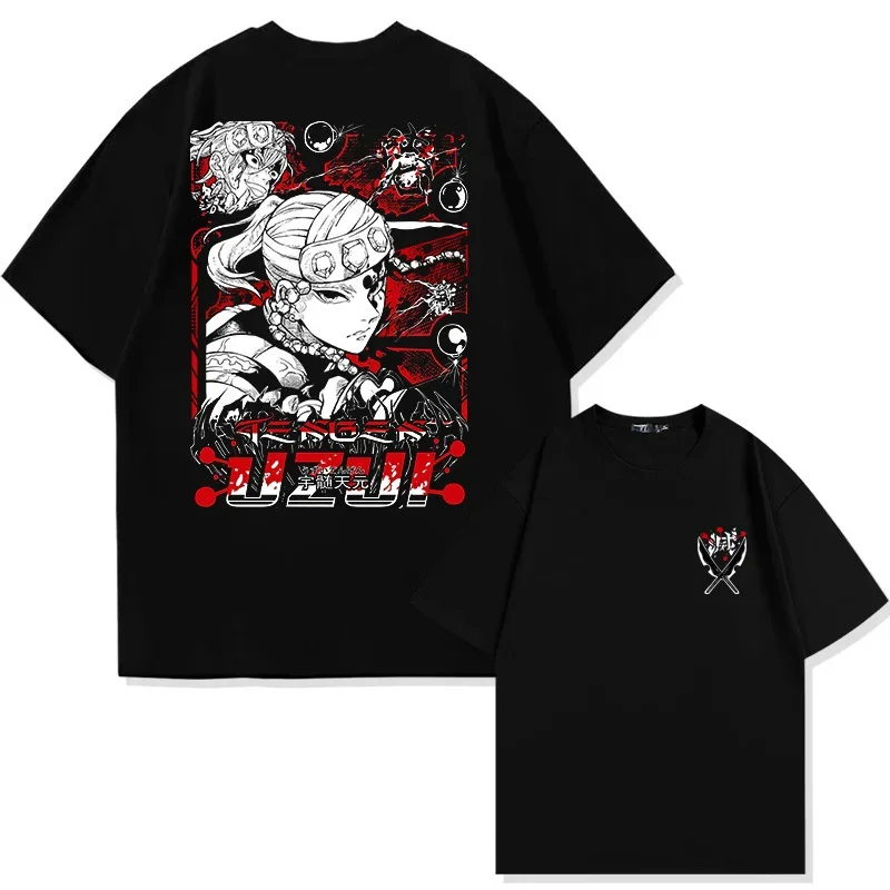 

Summer men's Japanese devil killer anime Uzui Tengen character pattern printed 100% cotton T-shirt, trendy streetwear top