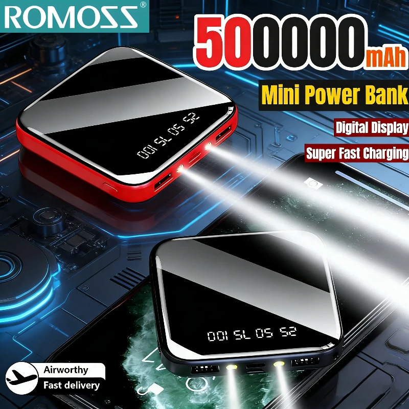 

Портативное зарядное устройство ROMOSS Mini 500000 мАч с зеркальным экраном и LED-дисплеем, внешний аккумулятор для iPhone и Huawei