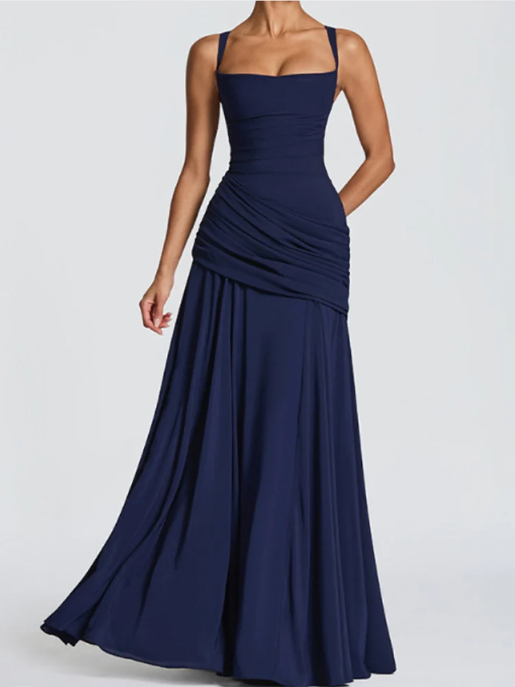 Rückenfreies Taillenschnürendes Slip-Kleid für Damen Sexy Tief Ausgeschnittenes Ärmelloses Plissiertes Schlankes Party-Abendkleid Schickes Damenkleid Neu – Detail 24
