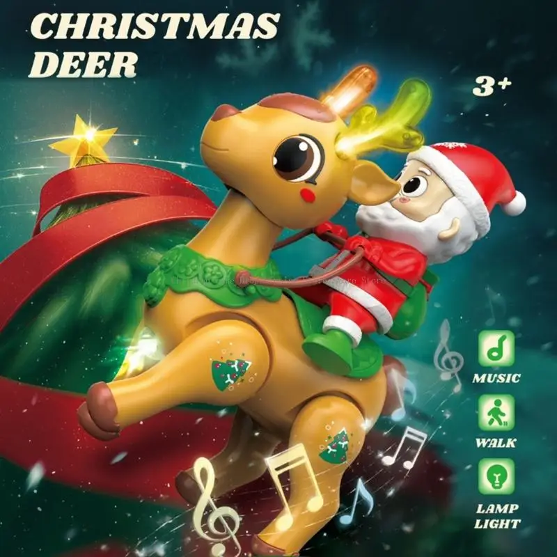 لعبة المشي الكهربائية الموسيقية سانتا والرنة مع أضواء متوهجة لزينة عيد الميلاد #5