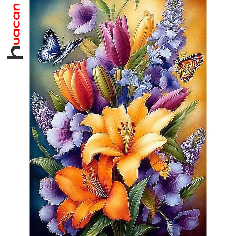 Huacan DIY Diamantmalerei Lilie Schmetterling Diamantstickerei Blumen Tier Komplettset Handgemachtes Geschenk