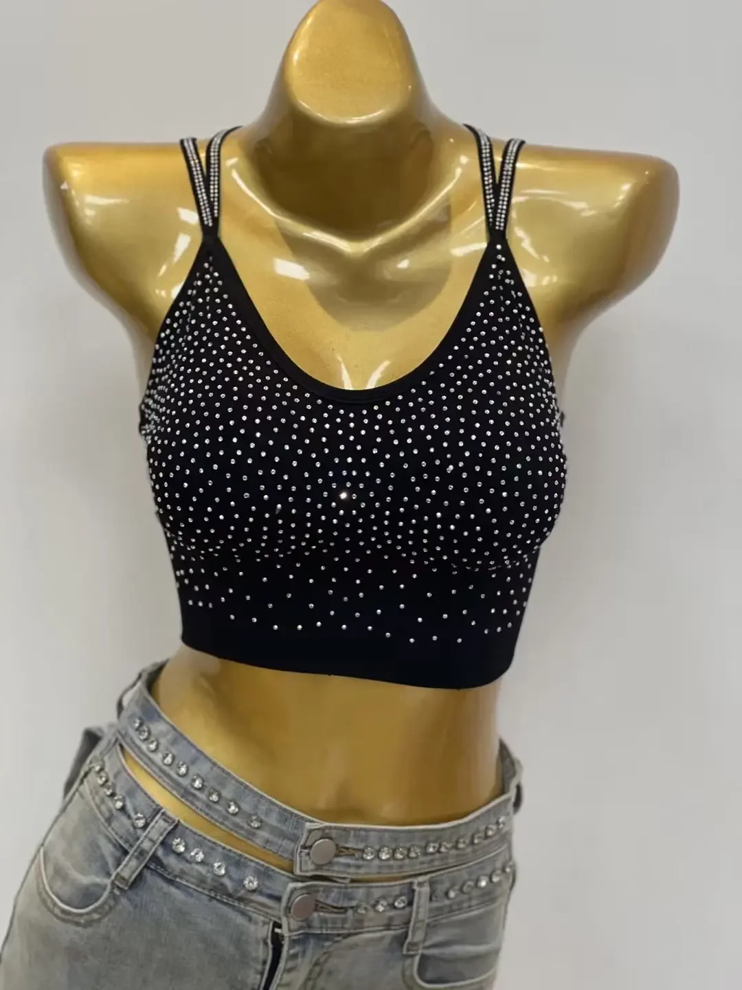 Camiseta sin mangas para ejercicio de Yoga para mujer, camisola con diamantes de imitación