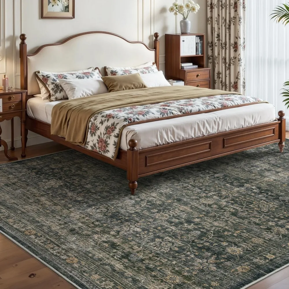 سجادة غرفة المعيشة باللون الأخضر مقاس 9 × 12 - طباعة ناعمة متعثرة لغرف النوم، غير قابلة للانزلاق، قابلة للغسل في الغسالة #2