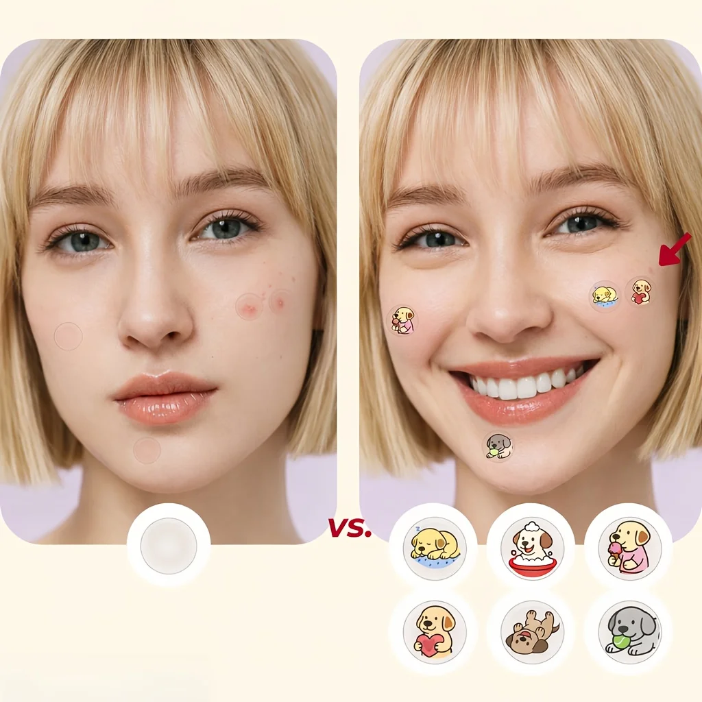 144/192pcs Acne Patch - Cute puppy shaped design, suitable for various light skin tones, daily use&photo props, facial acne patc image 4