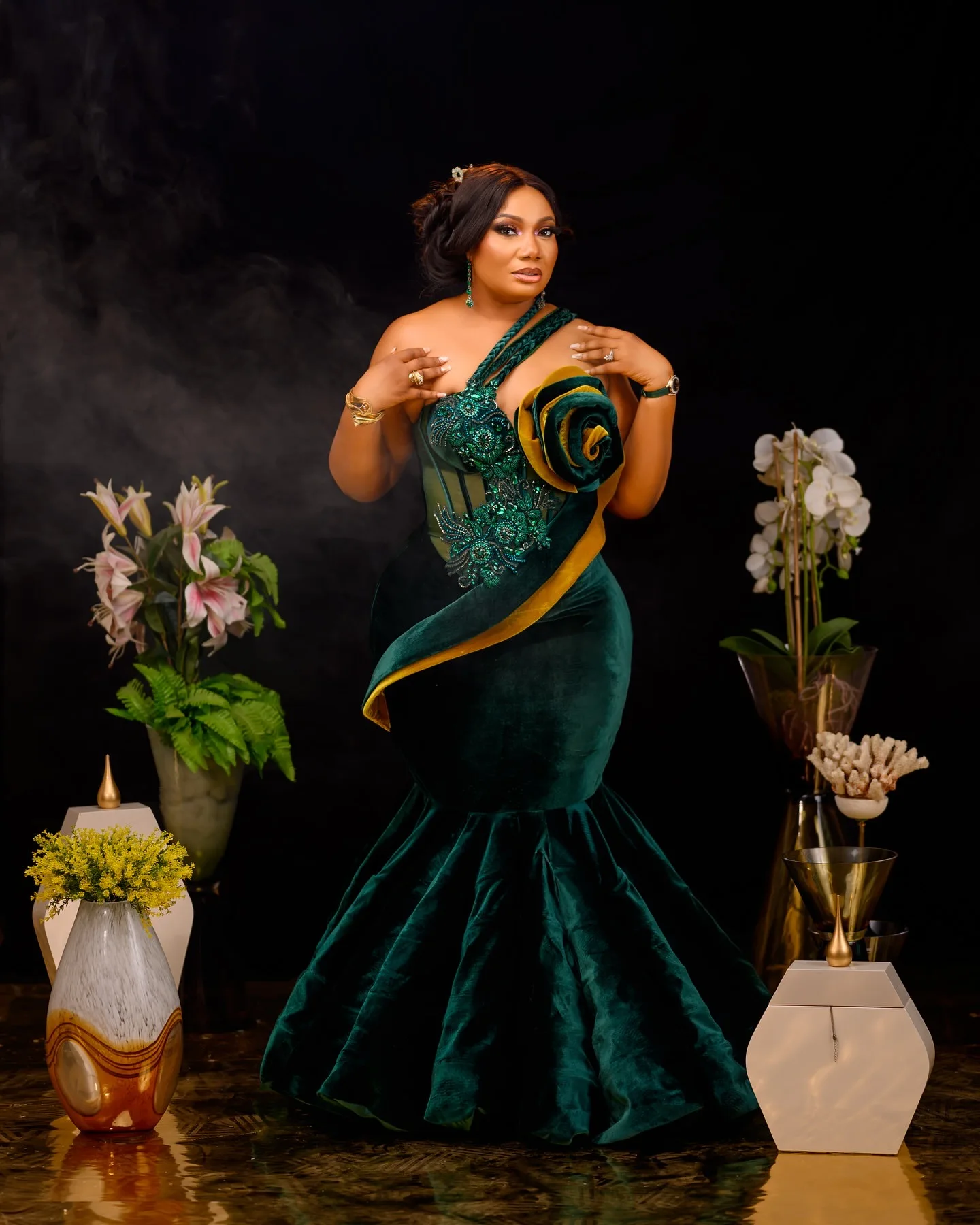 Vestidos de fiesta de sirena verde oscuro 2025, un hombro con cuentas de cristales, vestidos formales de noche de terciopelo para fiesta de cumpleaños, vestidos ZJ2609