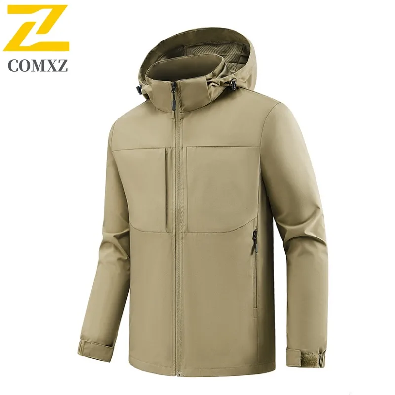 

COMXZ Мужская байкерская куртка, износостойкая брендовая однотонная куртка с несколькими карманами для велоспорта, путешествий, гоночная куртка, красивое пальто с капюшоном для спортзала