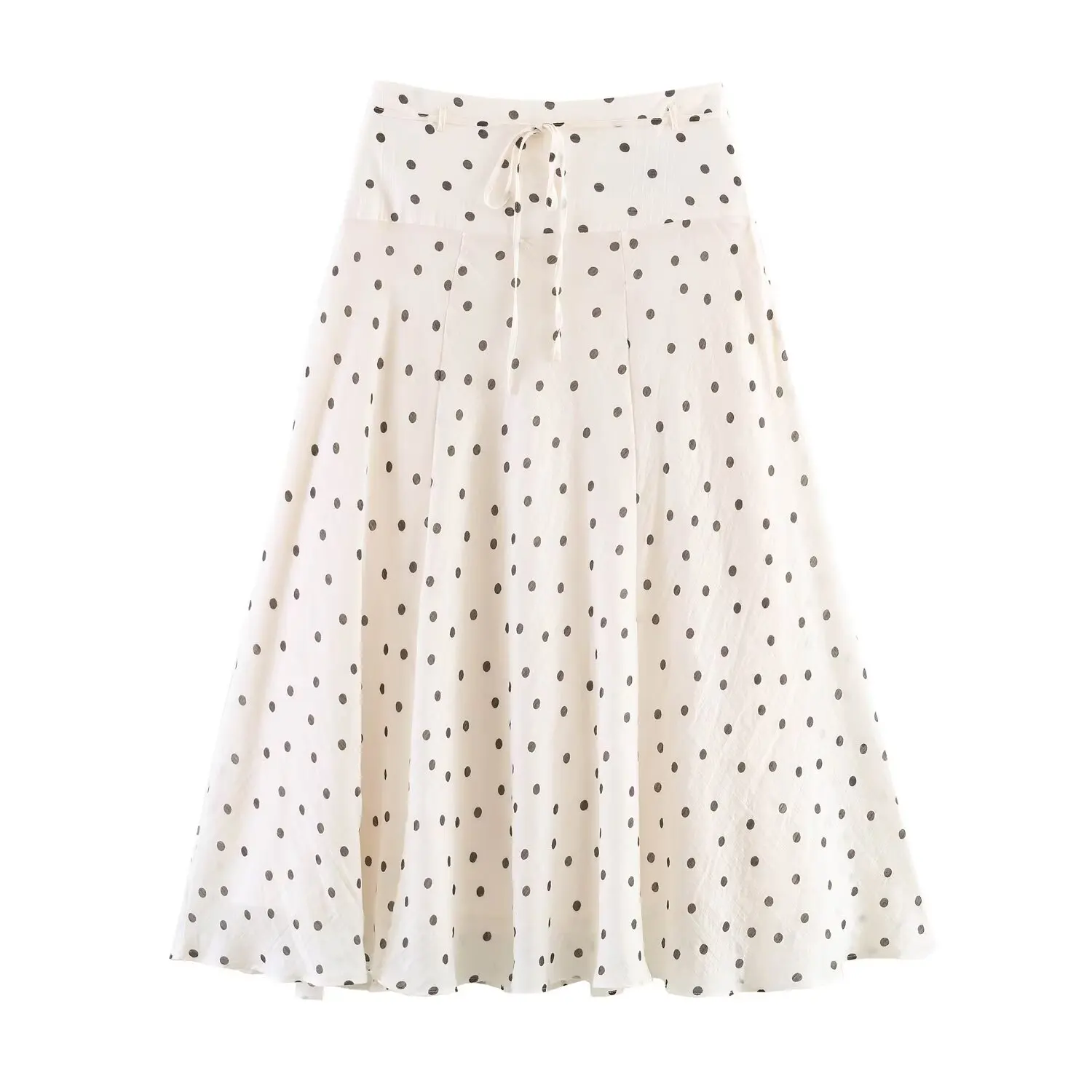 Women's Beige Polka Skirts Spring Summer Female Elegant Beach Vacation Half Skirts Lady High Waist Midi Polka Dot A-Line Skirts