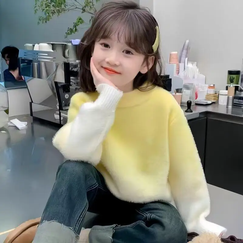 Girl Sweater Autumn Winter Round Neck Pullover Tops Knitwear Child Keep Warm Versatile Kawaii Fashion New Style Casual Clothing