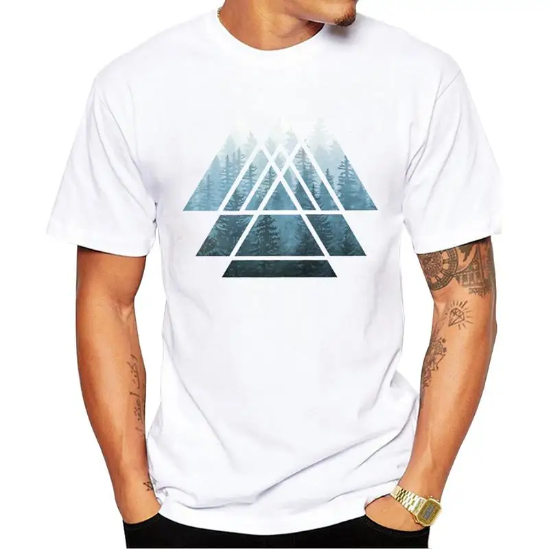 

FPACE Misty Forest Men T-Shirt Fashion Sacred Geometry Triangles Printed Tshirts O-Neck Short Sleeve Cool Tops Funny Tees