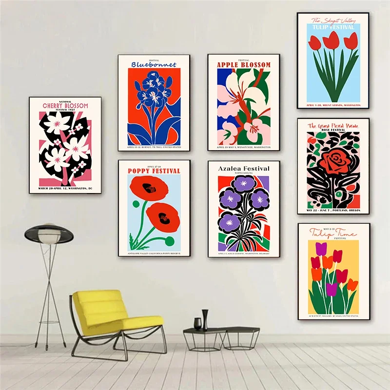 Modern Abstract Flower High Saturated Line Art Poster and Wall Picture Bird Canvas Painting Home Living Room Decor Aesthetic