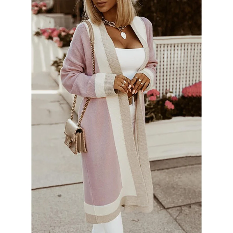 

Женский осенне-зимний свободный повседневный кардиган средней длины, трикотаж, модный свитер соответствующего цвета в европейском и американском стиле, пальто