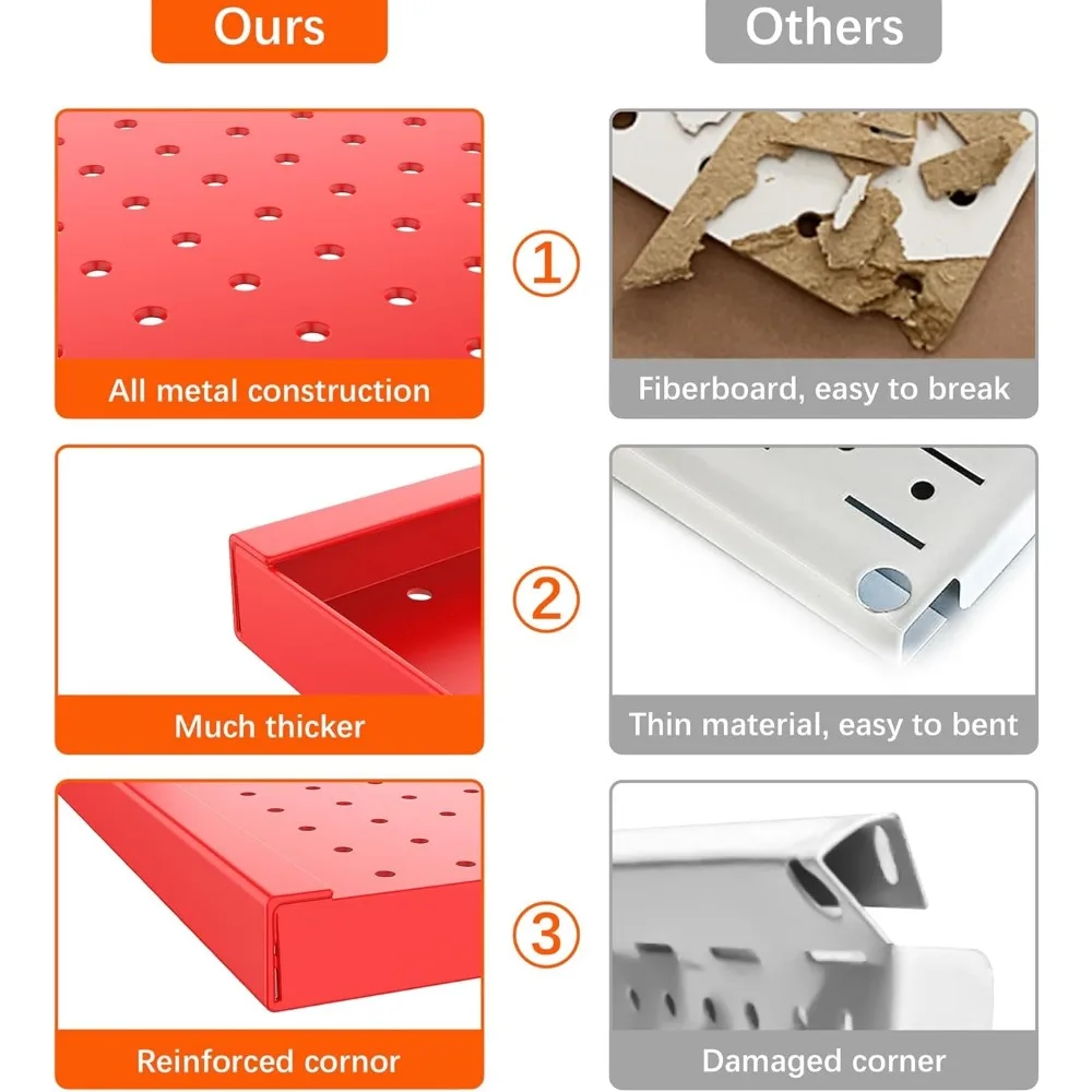 Metal Pegboard Wall Organizer 24" x 24" or 12" x 48", 70PCS Tool Storage Pegboard System for Garage Tool Organizer Board Kit